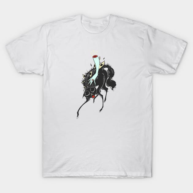 Scared Black Cat With Witch Arm T-Shirt by cellsdividing